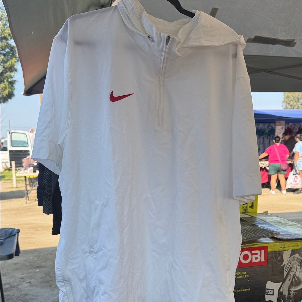 Nike White Hoodie with Red Logo